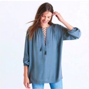 Madewell Soft Blue Lace-Up Blouse – Size M